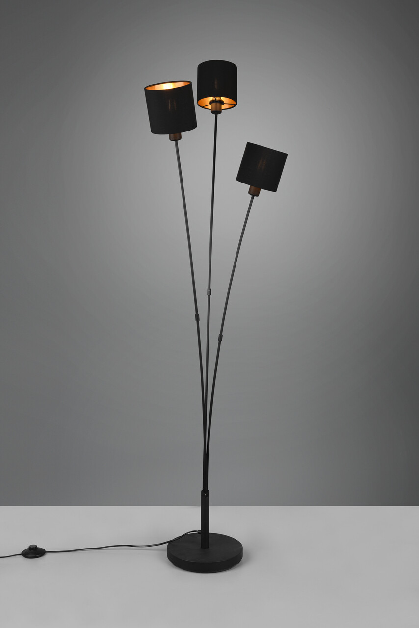 Lampadar Tommy, RL, 41x42x150 cm, 40W, 3x E14, metal/textil, negru mat - imagine 3